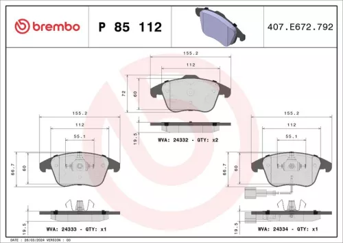 4x Brake Pad Set, disc brake
